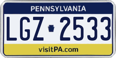 PA license plate LGZ2533