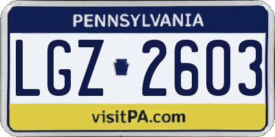 PA license plate LGZ2603