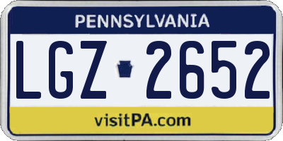 PA license plate LGZ2652