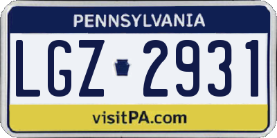PA license plate LGZ2931