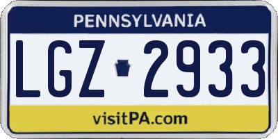 PA license plate LGZ2933