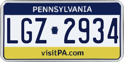 PA license plate LGZ2934