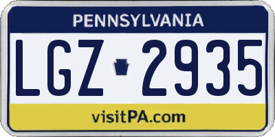 PA license plate LGZ2935