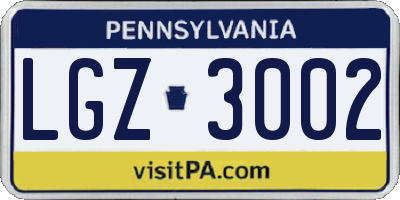 PA license plate LGZ3002
