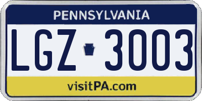 PA license plate LGZ3003