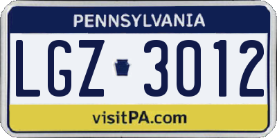 PA license plate LGZ3012