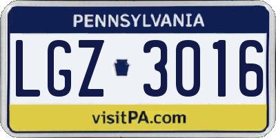 PA license plate LGZ3016