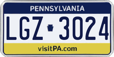 PA license plate LGZ3024