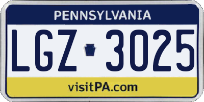 PA license plate LGZ3025