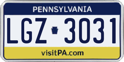 PA license plate LGZ3031