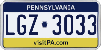 PA license plate LGZ3033