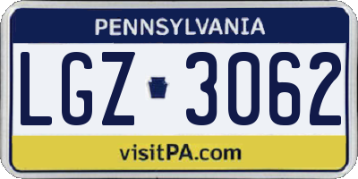 PA license plate LGZ3062