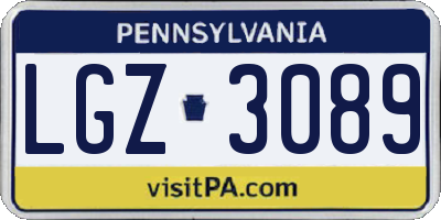 PA license plate LGZ3089