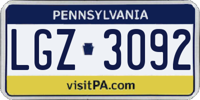 PA license plate LGZ3092