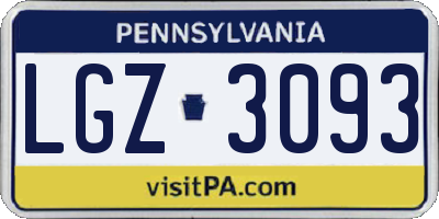 PA license plate LGZ3093