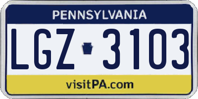 PA license plate LGZ3103