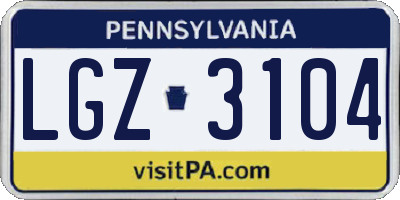 PA license plate LGZ3104