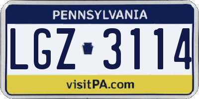 PA license plate LGZ3114
