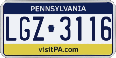 PA license plate LGZ3116