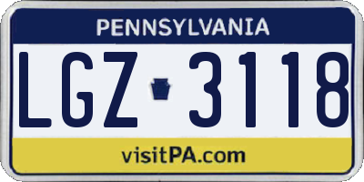 PA license plate LGZ3118