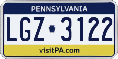 PA license plate LGZ3122