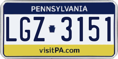 PA license plate LGZ3151