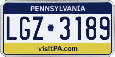 PA license plate LGZ3189