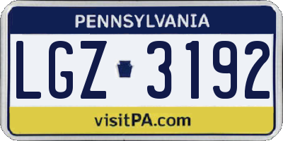 PA license plate LGZ3192