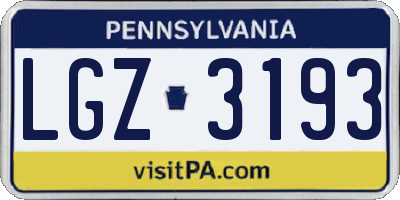PA license plate LGZ3193
