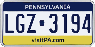 PA license plate LGZ3194