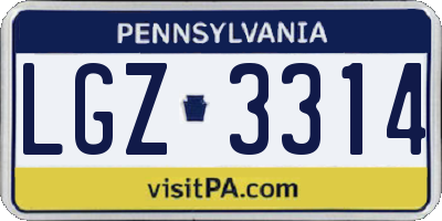 PA license plate LGZ3314