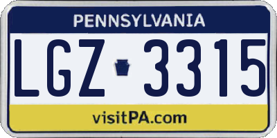 PA license plate LGZ3315