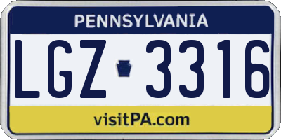 PA license plate LGZ3316