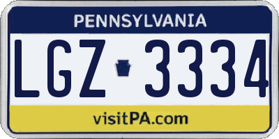 PA license plate LGZ3334