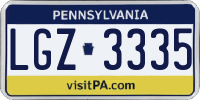 PA license plate LGZ3335