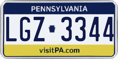 PA license plate LGZ3344