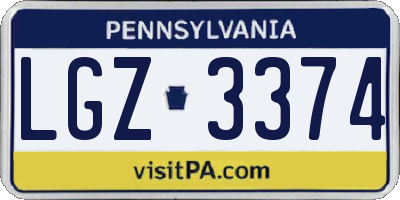PA license plate LGZ3374