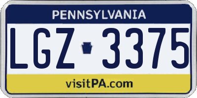 PA license plate LGZ3375