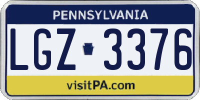 PA license plate LGZ3376