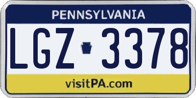 PA license plate LGZ3378