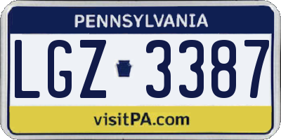 PA license plate LGZ3387