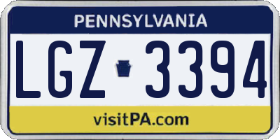 PA license plate LGZ3394