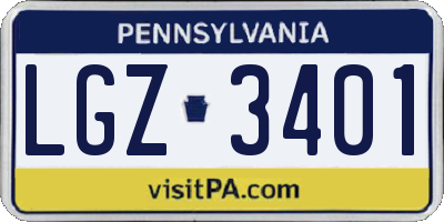 PA license plate LGZ3401