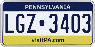 PA license plate LGZ3403