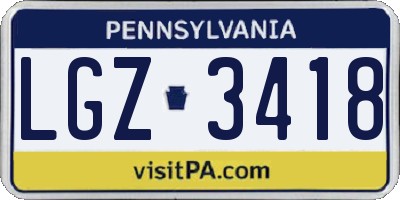 PA license plate LGZ3418
