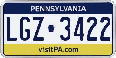 PA license plate LGZ3422