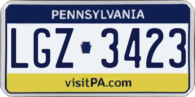 PA license plate LGZ3423