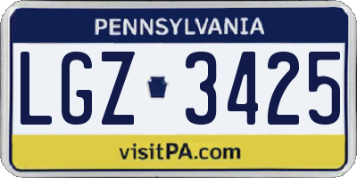 PA license plate LGZ3425