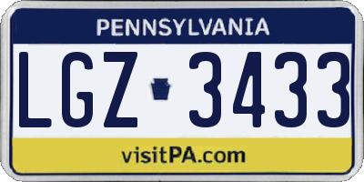 PA license plate LGZ3433