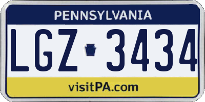 PA license plate LGZ3434